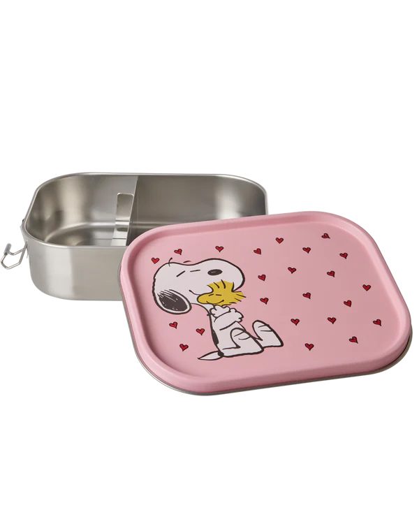 Stainless Steel Lunchbox with Moveable Divider and Pink Snoopy Print - Large - 1400 ml